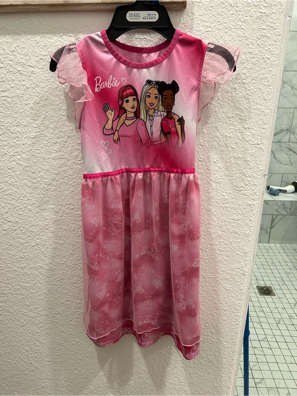 Barbie Pink Ombre Tulle Girls' Nightgown with Character Print